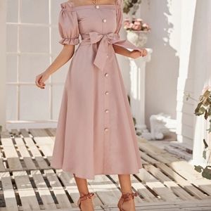 SHEIN Long Ruched Shoulder Dress